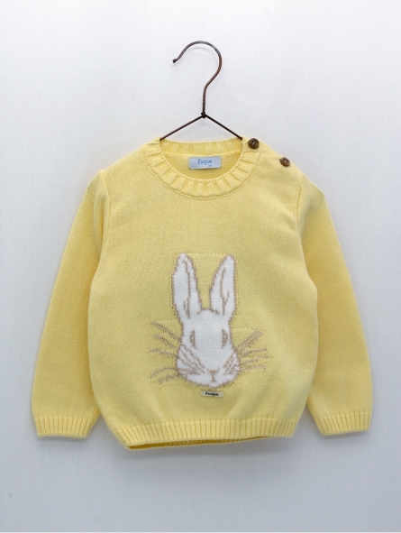 Boy jumper with round collar and bunny print