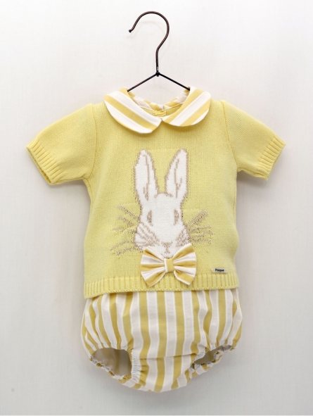 Baby boy set of yellow jumper and striped bloomers