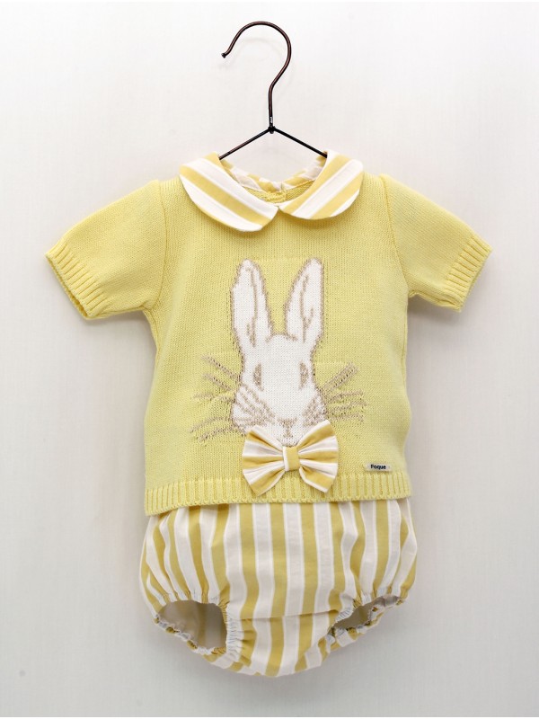 Baby boy set of yellow jumper and striped bloomers
