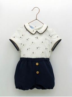 Boy set of sailboats shirt and navy blue shorts