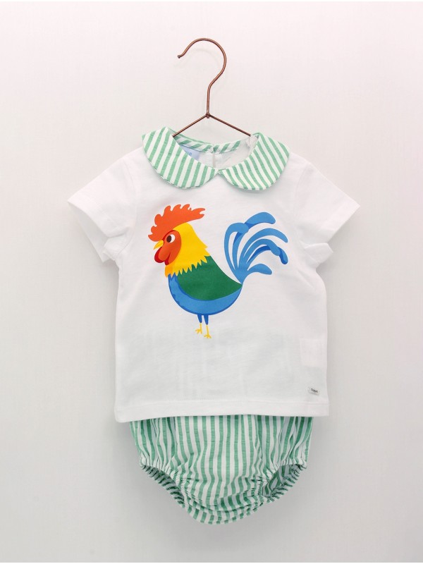 Baby boy set of rooster T-shirt and bloomers