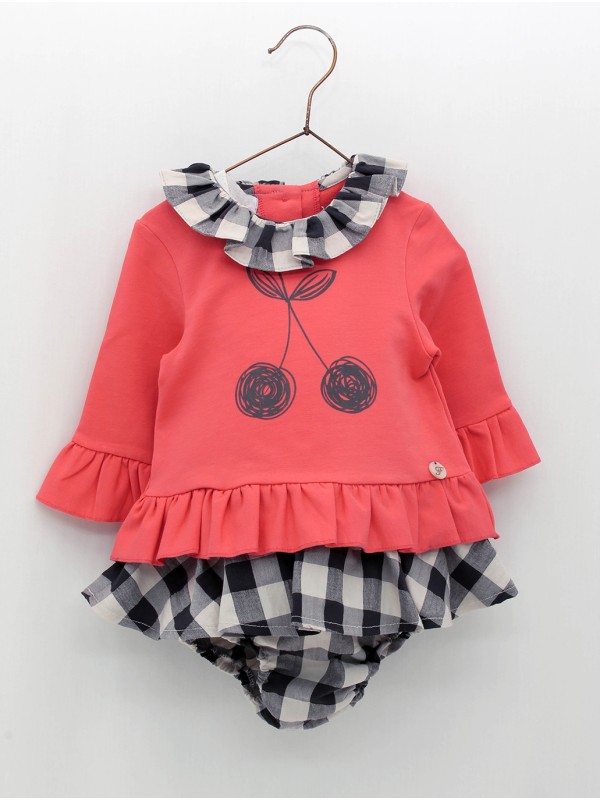 Conjunto sudadera cuello volante y braguita vichy