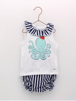 T-shirt sem mangas desenho polvo e cuequinha
