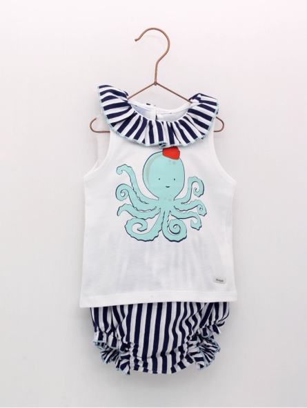 T-shirt sem mangas desenho polvo e cuequinha