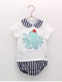 Camiseta manga corta dibujo pulpo y braguita rayas