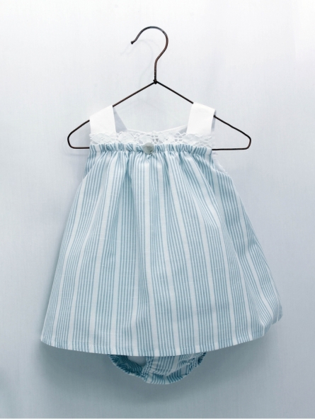 Multi-striped baby girl dress and bloomers