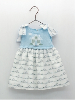 Vestido tipo faldón punto y tela en estampado casitas