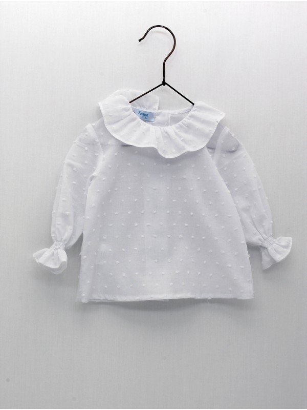 Blusa plumetti con cuello volante