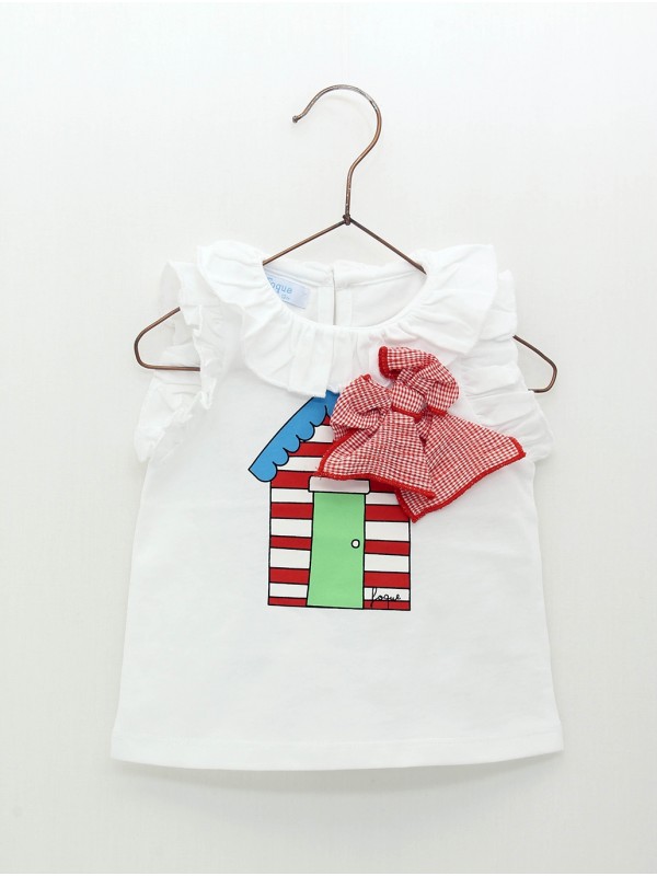 Camiseta cuello volante estampado caseta
