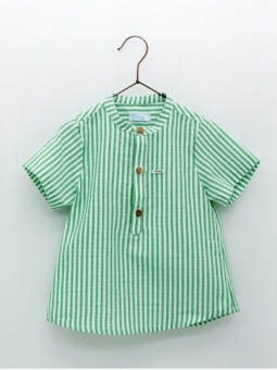 Camisa sersucker listras com pescoço padeiro