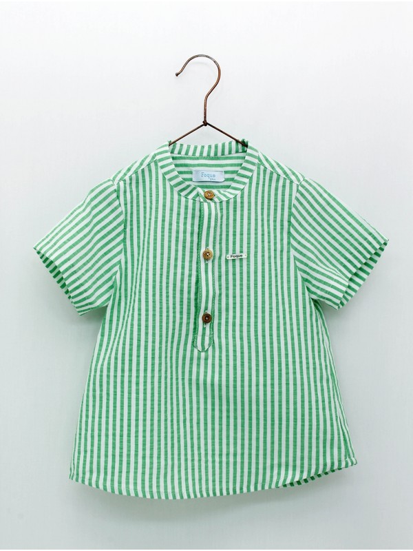 Camisa sersucker rayas con cuello panadero