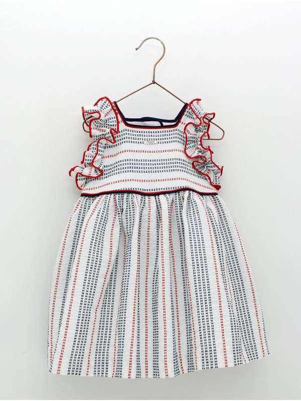 Vestido bambula multirayas efecto puntadas y espalda abierta