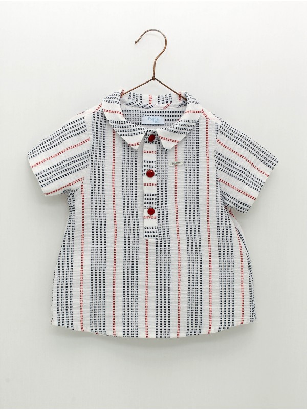 Camisa cuello camisero bambula multu¡irayas efecto puntadas