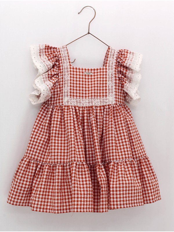 Vestido cuadro vichy con volante en bajo y mangas