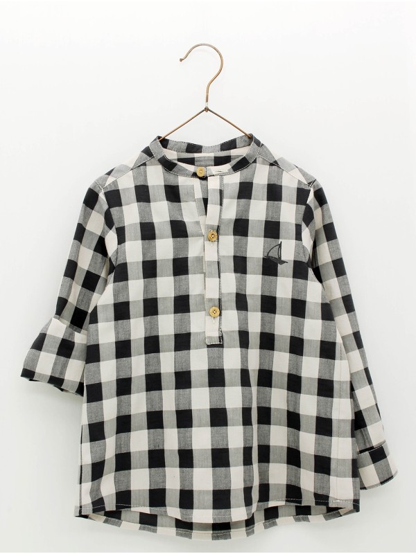 Camisa niño cuello mao y cuadros grandes vichy