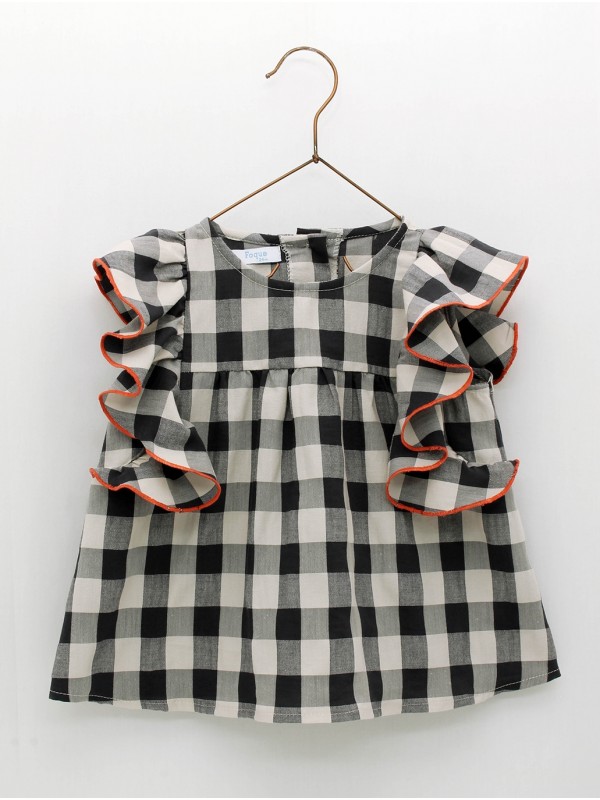 Blusa niña de cuadros vichy grandes con mangas volante