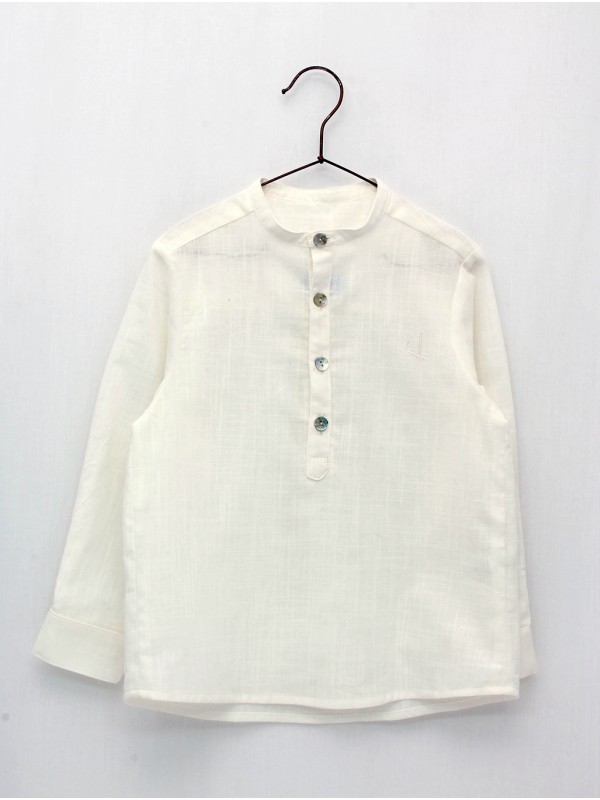Camisa manga larga con cuello mao en lino algodón
