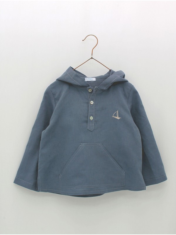 Casaca tipo sudadera con capucha en lino algodón