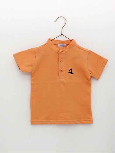 Mandarin collar piquÃ© boy polo shirt