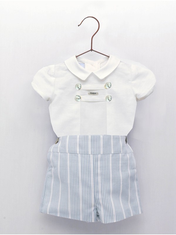Camisa lino cruda y braguita corto rayas