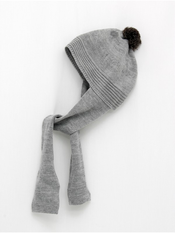 Gorro bufanda con pompón pelo natural