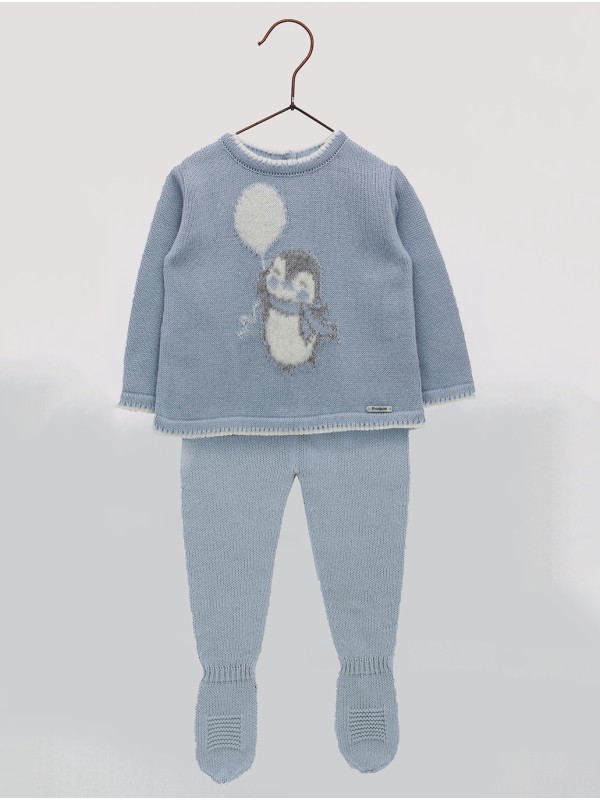 Conjunto dos piezas punto bebé niño.