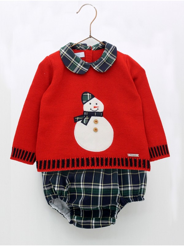 Conjunto jersey muñeco nieve y braguita cuadros