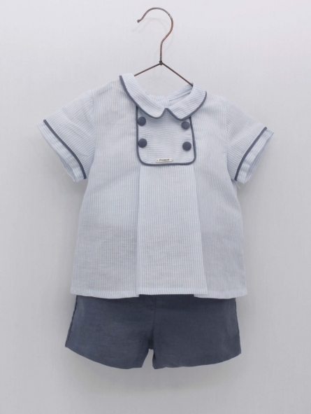 Millrayed blouse and linen pants set