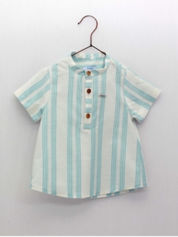 Striped mandarin collar shirt