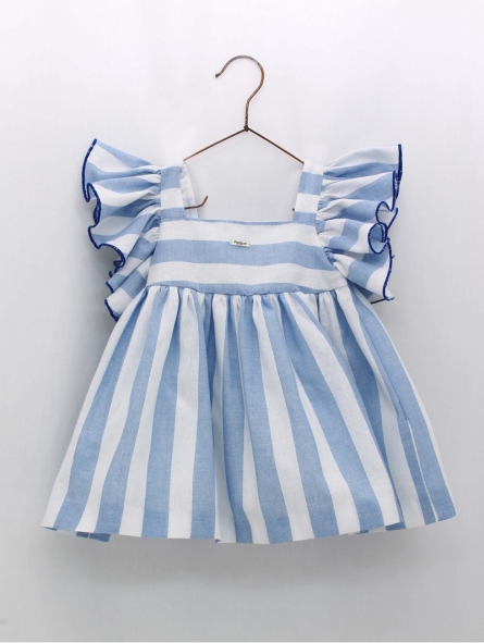 Striped dress with ruffled sleeves