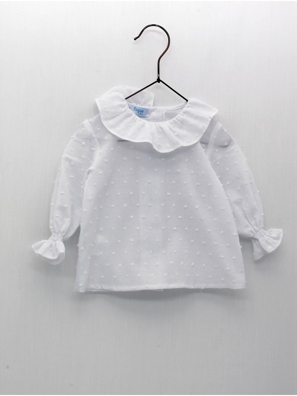 Ruffled collar plumetis blouse