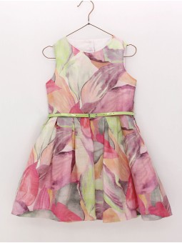 VESTIDO EN ORGANZA FLORES CON CINTURÓN LIMA CC. ORQUÍDEA