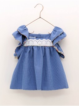 Gingham chequered blue blouse