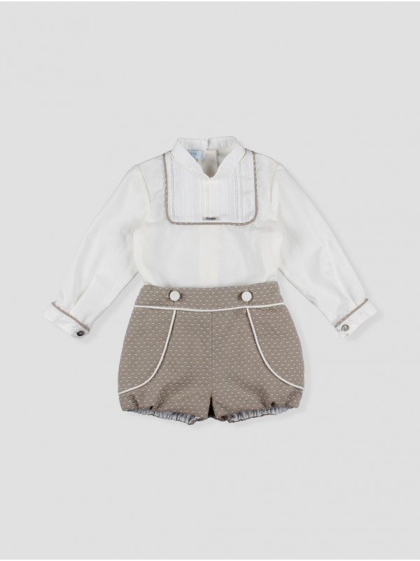 Conjunto blusa batista y pantalón corto pinzas