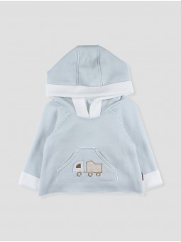 ABRIGO NIÑO SUDADERA Y BORREGUITO DOBLEFAZ CON CAPUCHA Y BOLSILLO CENTRAL CON BIESES Y BORDADO VICHY CC. CAMIÓN