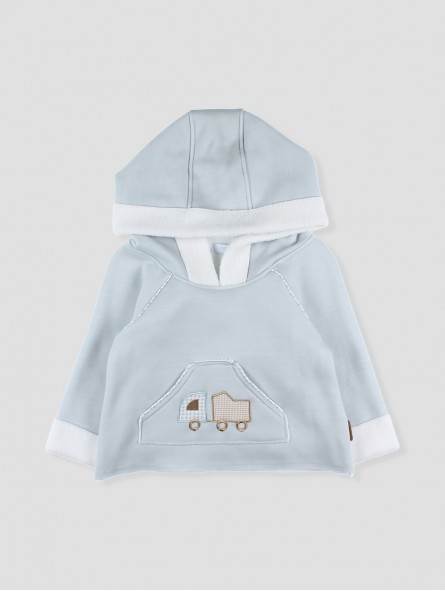 ABRIGO NIÑO SUDADERA Y BORREGUITO DOBLEFAZ CON CAPUCHA Y BOLSILLO CENTRAL CON BIESES Y BORDADO VICHY CC. CAMIÓN