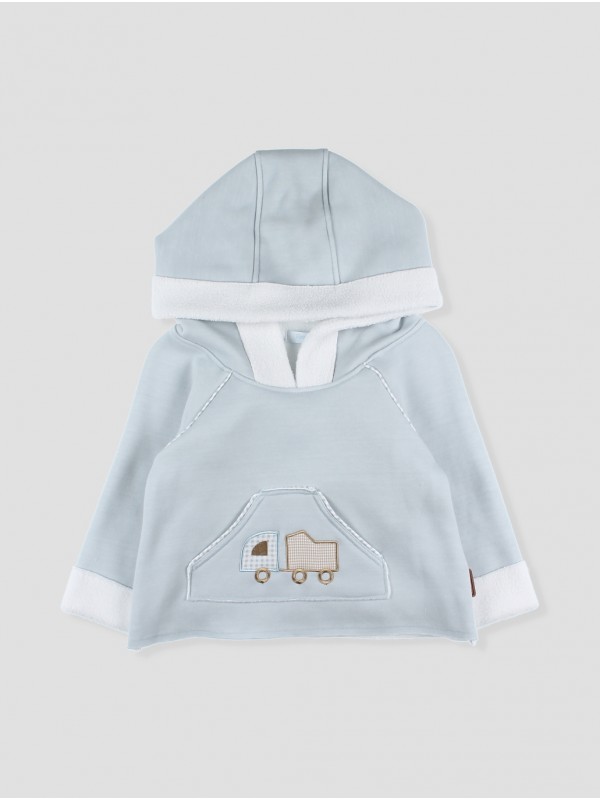 ABRIGO NIÑO SUDADERA Y BORREGUITO DOBLEFAZ CON CAPUCHA Y BOLSILLO CENTRAL CON BIESES Y BORDADO VICHY CC. CAMIÓN