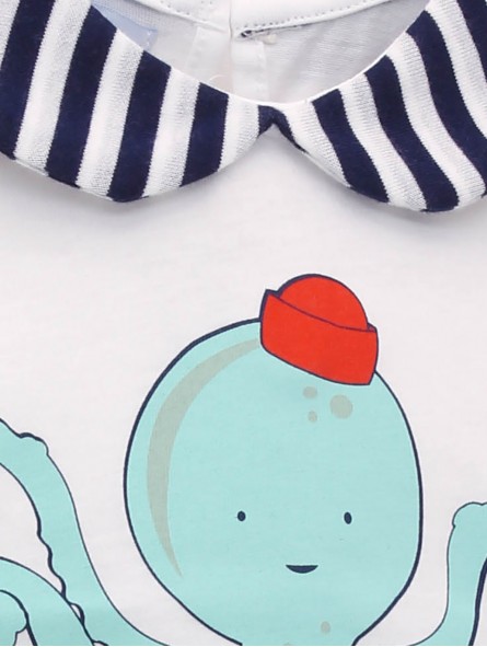 Camiseta manga corta dibujo pulpo y braguita rayas