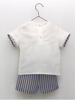Conjunto lino camisa cuello panadero y pantalon corto rayas