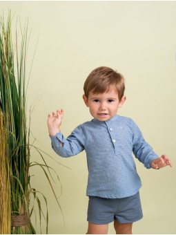 Conjunto camisa cuello mao plumetti y pantalón corto lino