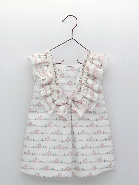 Baby girl dress with beach huts print Baby girl dress with beach huts print
