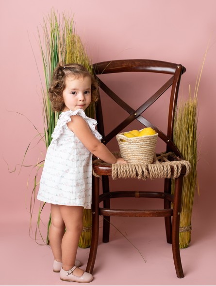 Baby girl dress with beach huts print Baby girl dress with beach huts print