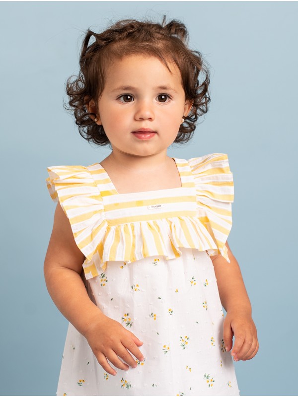 Vestido plumeti flor y capacete rayas