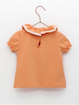 T-shirt pescoço volante com estampado flores
