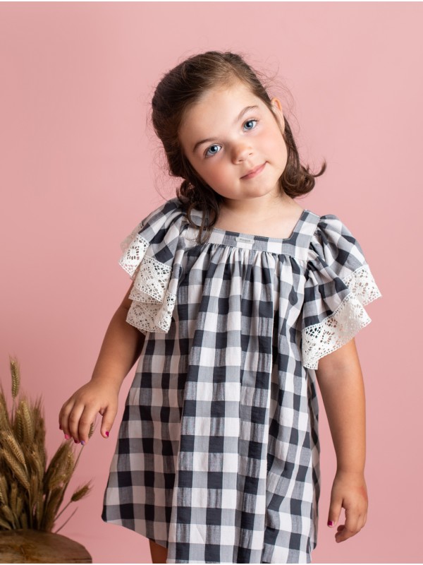 Vestido cuadros grandes vichy con manga mariposa