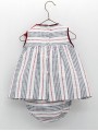 Nautic baby girl dress and bloomers in striped cheesecloth
