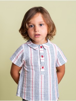 Camisa cuello camisero bambula multu¡irayas efecto puntadas