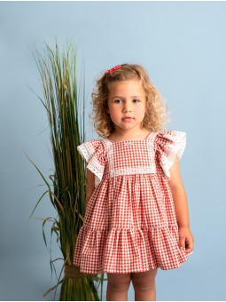 Vestido cuadro vichy con volante en bajo y mangas