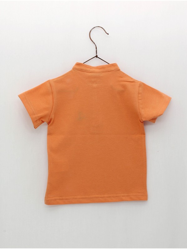 Mandarin collar piqué boy polo shirt