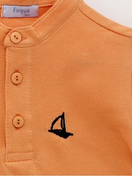 Mandarin collar piqué boy polo shirt